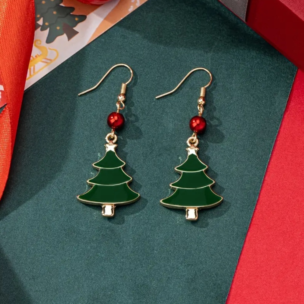 Christmas Tree Earrings with Red Beads Christmas Earrings Christmas gift 🎄 - Picture 2 of 5